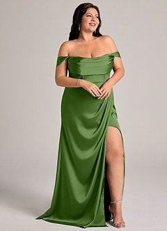 Azazie Johana Bridesmaid Dresses Basil Mermaid Off the Shoulder Stretch Satin Convertible Dress image11