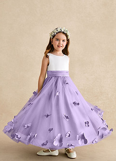 Azazie Vi Blumenmädchenkleider A-Linie ärmellos Tüll Kleid Flieder image8