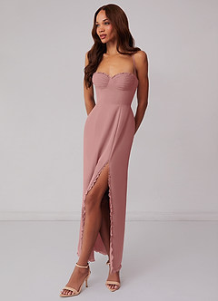 Barbie ♥ Azazie Robes de demoiselle d'honneur Robe Fourreau en Mousseline de soie Corset Rose Poussiéreuse image2