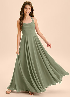 Azazie Kady Junior Abito A-Line in Chiffon Scollo a Cuore Pistacchio image4