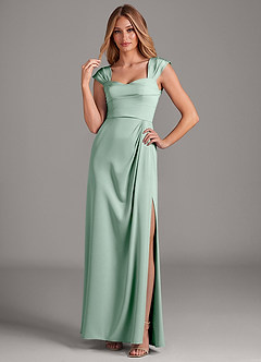 Azazie Laila Bridesmaid Dresses Agave A-Line Pleated Stretch Satin Dress image3
