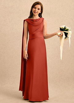 Azazie Sanah Girls Formal Flower Girl Klänningar Klänning A-Line i Stretch Satin Plisserad image3