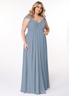 Azazie Kaitlynn Bridesmaid Dresses Dusty Blue Empire Ruched Chiffon Convertible Dress image12