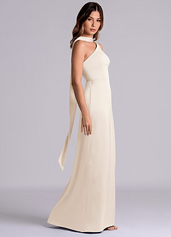 Azazie Phaedra Bridesmaid Dresses White Alabaster A-Line One Shoulder Stretch Satin Dress image3