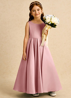 Azazie Pepper vestidos de niña de las flores Vestido Rosa Polvorienta de Satin Mate de Línea A con Plisado image6