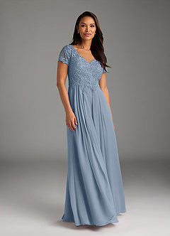 Azazie Dunja Mother of the Bride Dresses Dusty Blue A-Line V-Neck Lace Chiffon Dress image3