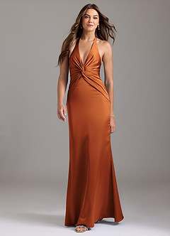 Azazie Valerie Bridesmaid Dresses Cinnamon Mermaid Pleated Stretch Satin Dress image3