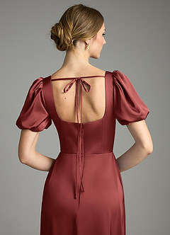Azazie Fyona Robes de demoiselle d'honneur Robe Trapèze en Satin extensible Plissé Terracotta image8