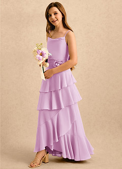Azazie Indiah Girls Formal vestidos de niña de las flores Vestido Rosa Caramelo de Gasa de Corte en A con Drapeado image4
