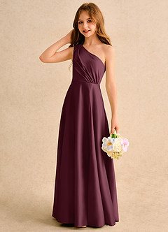 Azazie Puddles Girls Formal Sukienki dla dziewczynek sypiących kwiaty Linia A Jedno ramię Matowy satynowy Długość podłogi Sukienka image6