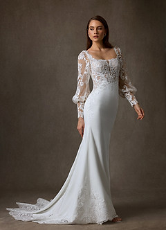 Azazie Isadora Wedding Dresses Diamond White Nude Mermaid Lace Dress image8