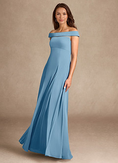Azazie Ewa Mother of the Bride Dresses Steel Blue A-Line Off the Shoulder Mesh Dress image4