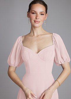 Azazie Fatima Probar vestidos en casa Vestido de Rosa Rubor de Gasa de Corte en A con Con bolsillos image3