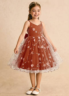 Azazie Junebug Flower Girl Dresses Paprika Ball-Gown Spaghetti Strap Tulle Dress image5
