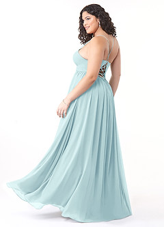 Azazie Aaida At-home Try On Dresses Dusty Blue A-Line Corset Chiffon Dress image10