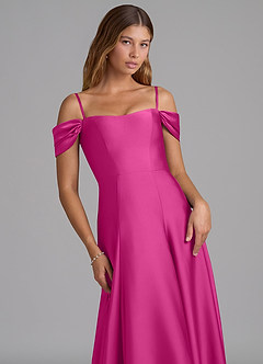 Azazie Seriana Bridesmaid Dresses Fuchsia A-Line Off the Shoulder Stretch Satin Convertible Dress image2