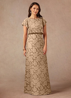 Azazie Lehi Mother of the Bride Dresses Champagne A-Line Boatneck Floral Burnout Dress image3