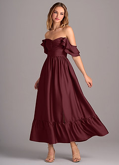 Azazie Anaya Bridesmaid Dresses Cabernet A-Line Sweetheart Neckline Stretch Satin Convertible Dress image3