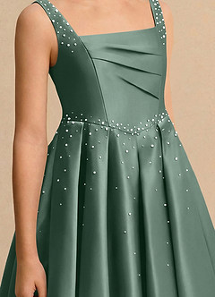 Azazie Jello Flower Girl Dresses Eucalyptus Ball-Gown Pleated Matte Satin Dress image5