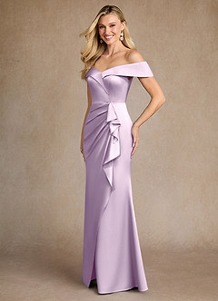 Azazie Laredo Mother of the Bride Dresses Frosted Lilac Mermaid Off the Shoulder Stretch Satin Dress image2
