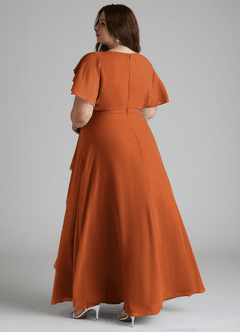 Azazie Aaliyah Modest Bridesmaid Dresses A-Line Scoop Pleated Chiffon Floor-Length Dress image4
