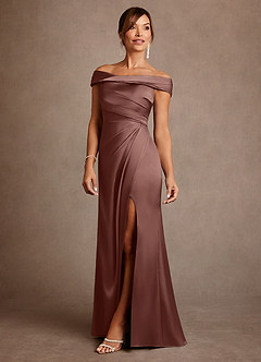Azazie Bedford Final Sale Ganache Sheath Pleated Stretch Satin Dress image2