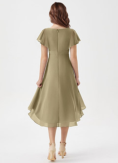 Azazie Graciela Junior Moss Green A-Line Pleated Chiffon Dress image2