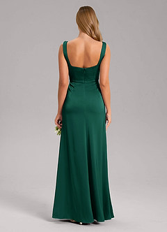 Azazie Frostine Bridesmaid Dresses Emerald A-Line Bow Stretch Satin Dress image2