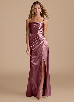 Azazie Marzia Bridesmaid Dresses Vintage Mauve Mermaid Pleated Metallic Satin Dress image4