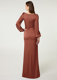 Azazie Mel Bridesmaid Dresses Auburn Sheath Long Sleeve Stretch Satin Dress image2