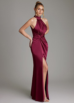 Azazie Gracelynn Robes de demoiselle d'honneur Robe Fourreau en Satin extensible Plissé Bourgogne image7
