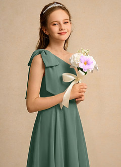 Azazie Guppy Girls Formal Flower Girl Dresses Eucalyptus A-Line One Shoulder Chiffon Dress image4