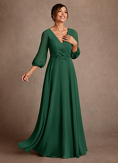 Azazie Yorba Abiti per la Madre della Sposa Abito A-Line in Chiffon Pizzo Verde Scuro image2