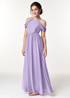 Azazie Seneca Junior Robe Trapèze en Mousseline de soie Épaule décolletée Lilas image5