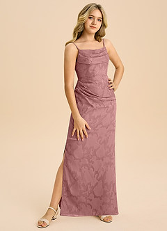 Azazie Mai Junior Abito Tubino in Burnout Floreale Plissettato Rosa Polverosa image4