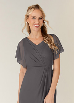 Azazie Waverly Mother of the Bride Dresses Steel Grey Sheath Pleated Mesh Dress image5