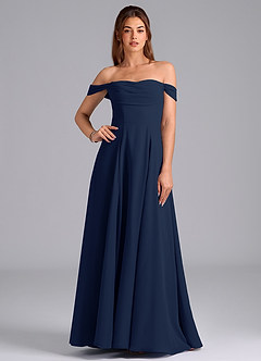 Azazie Almina Vestidos de damas de honor Vestido de Azul Marino Oscuro de Gasa de Corte en A Convertible con Vestidos sin tirantes image1