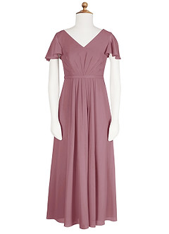 Azazie Peony Junior Robe Trapèze en Mousseline de soie Plissée Amethyst image6