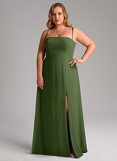 Azazie Wren Bridesmaid Dresses Olive A-Line Side Slit Chiffon Convertible Dress image14