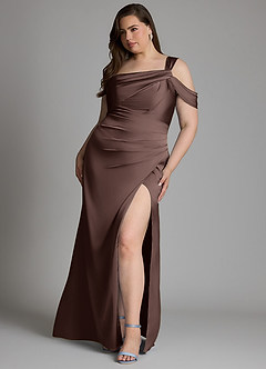 Azazie Wynter Bridesmaid Dresses Ganache Sheath One Shoulder Stretch Satin Dress image8