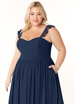 Azazie Metz Final Sale Dark Navy A-Line Sweetheart Ruched Chiffon Dress image11