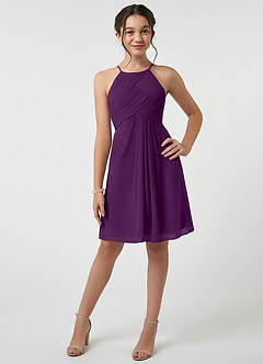 Azazie Ginny Junior Grape A-Line Pleated Chiffon Dress image1