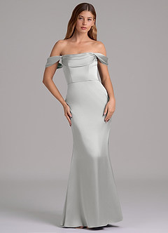 Azazie Miley 신부 들러리 드레스 인어 오프 더 숄더 스트레치 새틴 바닥 길이 드레스 image3
