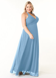 Azazie Tessie Bridesmaid Dresses Steel Blue A-Line V-Neck Pleated Chiffon Dress image8