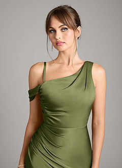 Azazie Madelyn Bridesmaid Dresses Olive Mermaid One Shoulder Stretch Satin Convertible Dress image3