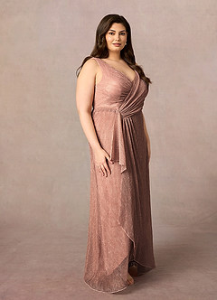 Azazie Tuscon Mother of the Bride Dresses Rose Gold A-Line Ruched Metallic Mesh Dress image7