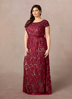 Azazie Dorit Mother of the Bride Dresses Burgundy Champagne Sheath Scoop Lace Dress image8