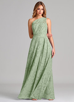Azazie Phaedra Bridesmaid Dresses Dusty Sage A-Line One Shoulder Floral Burnout Dress image4