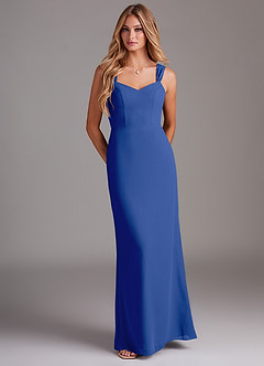 Azazie Denice Robes de demoiselle d'honneur Robe Fourreau en Mousseline de soie Plissé Bleu Roi image1