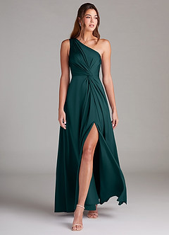 Azazie Brooke Bridesmaid Dresses Pine A-Line One Shoulder Stretch Satin Dress image3